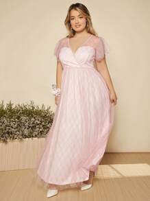 SHEIN Belle Trang phục phù dâu cho phụ nữ Plus cườm đính Ngọc trai Trọn gói Dây kéo màu trơn - Màu Hồng baby - Xem 5