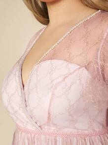 SHEIN Belle Trang phục phù dâu cho phụ nữ Plus cườm đính Ngọc trai Trọn gói Dây kéo màu trơn - Màu Hồng baby - Xem 6