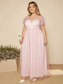 SHEIN Belle Trang phục phù dâu cho phụ nữ Plus cườm đính Ngọc trai Trọn gói Dây kéo màu trơn - Màu Hồng baby - Xem 7