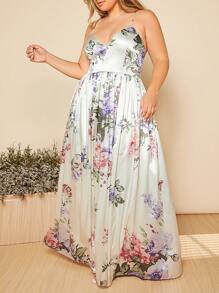 SHEIN Belle Plus Floral Print Split Thigh Cami Dress - Multicolor - View 5