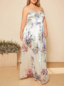 SHEIN Belle Plus Floral Print Split Thigh Cami Dress - Multicolor - View 6