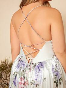 SHEIN Belle Plus Floral Print Split Thigh Cami Dress - Multicolor - View 7