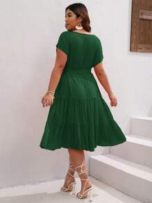 SHEIN VCAY Đầm Plus Size Thắt lưng phân lớp màu trơn Giải trí - màu xanh lá - Xem 2