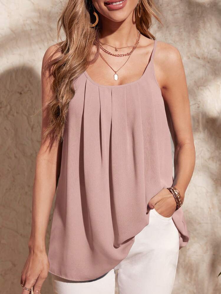 Solid Plicated Detail Cami Top