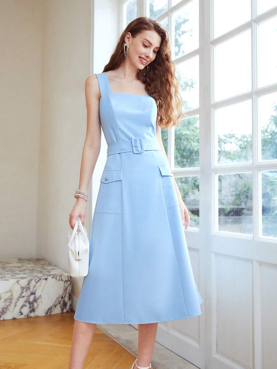 MOTF PREMIUM Đầm Midi Thắt lưng Dây đeo rộng