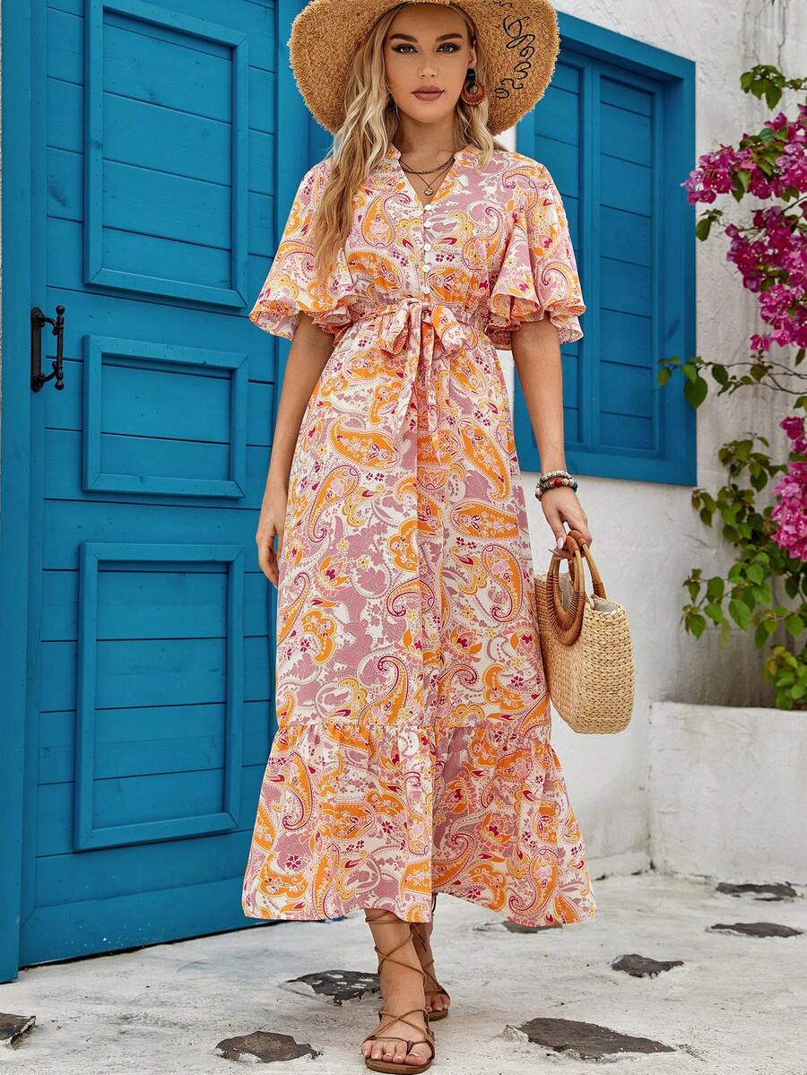 Đầm Thắt lưng Viên lá sen Chia Paisley Boho - Nhiều màu - Xem 1