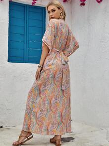 佩斯利印花高衩連衣裙 - 彩色 - 查看 2