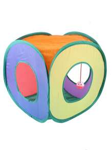 Square Cat Rainbow Tunnel, Christmas Tunnel, Foldable Cat Crawl Tube, Pet Cat Hideaway Toy - Multicolor - View 12