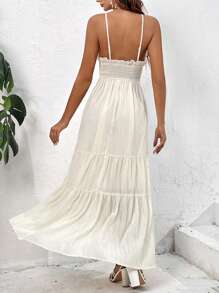 SHEIN VCAY 素色荷葉邊吊帶連衣裙 - 米色 - 查看 2