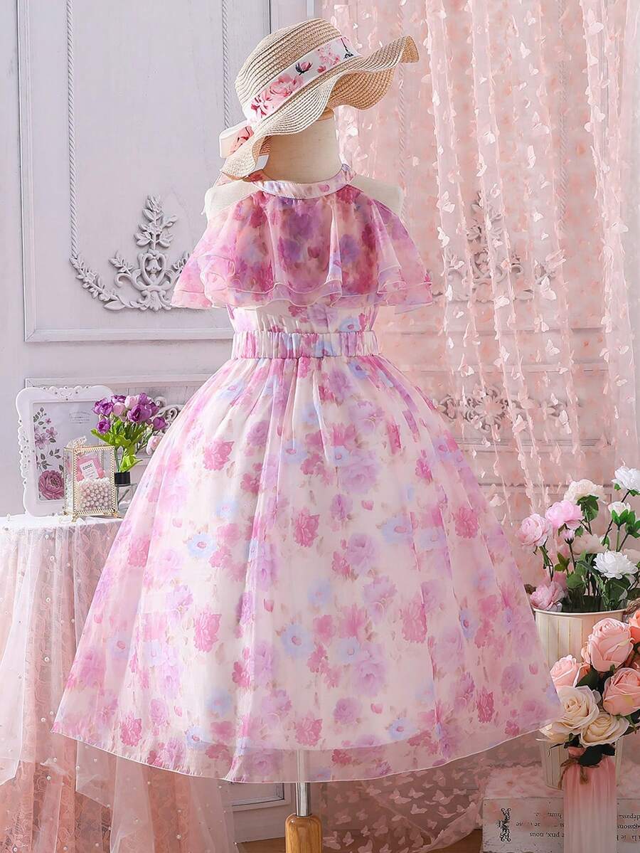 SHEIN 女孩印花荷葉邊上衣和裙子 - 彩色 - 查看 1