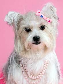 2pcs Star Print Bone Design Pet Hair Clip For Dog And Cat For Decoration - Pink - View 3