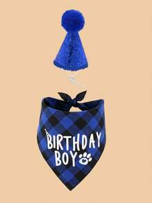 1入組絨球裝飾寵物帽子和1入組標語圖案寵物方巾適用於狗狗和貓適合派對裝飾用品 - 彩色 - 查看 2