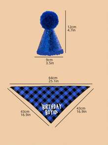 1入組絨球裝飾寵物帽子和1入組標語圖案寵物方巾適用於狗狗和貓適合派對裝飾用品 - 彩色 - 查看 3