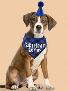 1入組絨球裝飾寵物帽子和1入組標語圖案寵物方巾適用於狗狗和貓適合派對裝飾用品 - 彩色 - 查看 4