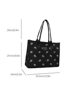 Floral Pattern Letter Patch Decor Shoulder Bag Fashionable Large Capacity - Black - View 3