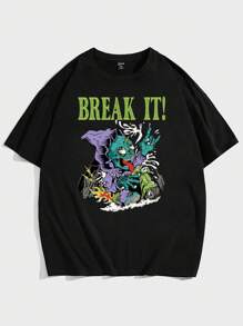 Manfinity RebelGame Men Plus Cotton Letter & Skull Print Tee - Black - View 2