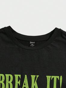 Manfinity RebelGame Men Plus Cotton Letter & Skull Print Tee - Black - View 5