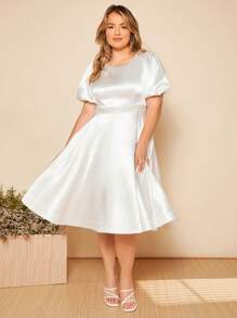 SHEIN Belle 大碼泡泡袖後鏤空婚紗洋裝 - 白色 - 查看 2