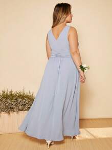 SHEIN Belle Plus Ruched Split Thigh Bridesmaid Dress - Baby Blue - View 4