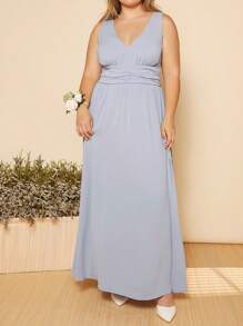 SHEIN Belle Plus Ruched Split Thigh Bridesmaid Dress - Baby Blue - View 1