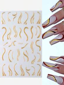 FULL BEAUTY 2sheets Silver Glitter Stripe Nail Art Sticker, French 3D Nail Decals Stripe Swirl Line Nail Design Nail Art Supplies Nail Stickers DIY