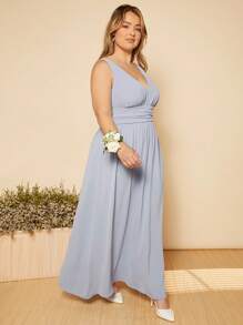 SHEIN Belle Plus Ruched Split Thigh Bridesmaid Dress - Baby Blue - View 6