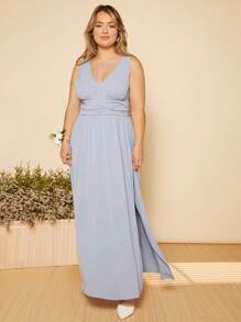 SHEIN Belle Plus Ruched Split Thigh Bridesmaid Dress - Baby Blue - View 7