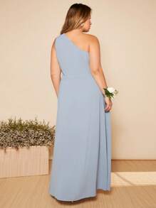 SHEIN Belle Trang phục phù dâu cho phụ nữ Plus Xù xoắn lại Tách cao màu trơn - Màu xanh nhạt - Xem 3