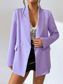 Chiquease Shawl Neck Double Button Blazer - Mauve Purple - View 3
