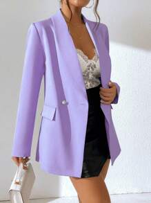 Chiquease Shawl Neck Double Button Blazer - Mauve Purple - View 4