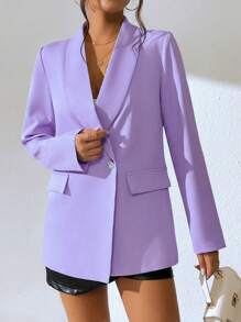 Chiquease Shawl Neck Double Button Blazer - Mauve Purple - View 5