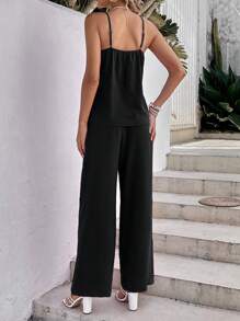 Breezaya Solid Cami Top & Wide Leg Pants - Black - View 2