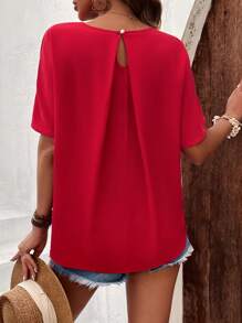 SHEIN LUNE Blusa unicolor de manga murciélago de espalda con abertura de ojo - Rojo - Ver 1