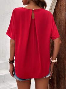 SHEIN LUNE Blusa unicolor de manga murciélago de espalda con abertura de ojo - Rojo - Ver 2