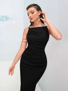 Modelyn Vestido ajustado unicolor fruncido - Negro - Ver 5