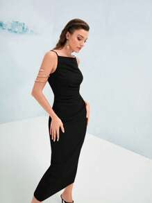 Modelyn Vestido ajustado unicolor fruncido - Negro - Ver 6