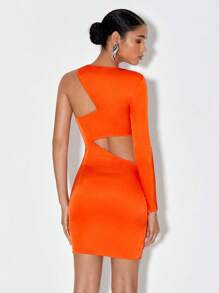 Sogna One Shoulder Cut Out Split Hem Bodycon Dress - Orange - View 2