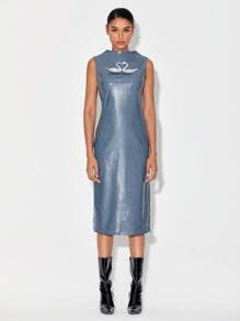 DESIGNED BY TONY Đầm Tách cao Thú vật Giải trí - Màu xanh bụi bặm - Xem 3