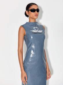 DESIGNED BY TONY Đầm Tách cao Thú vật Giải trí - Màu xanh bụi bặm - Xem 4