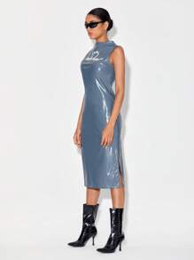 DESIGNED BY TONY Đầm Tách cao Thú vật Giải trí - Màu xanh bụi bặm - Xem 6