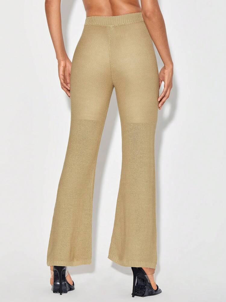 Designer Solid Flare Leg Knit Pants With Biker Shorts, For Holiday, Vacation, Festival, Ibiza Fits