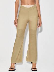 DESIGNED BY TONY Pantaloni a zampa rigidi lavorati a maglia con pantaloncini da motociclista, adatti per vacanze, feste, Ibiza - Cammello - Visualizzare 3