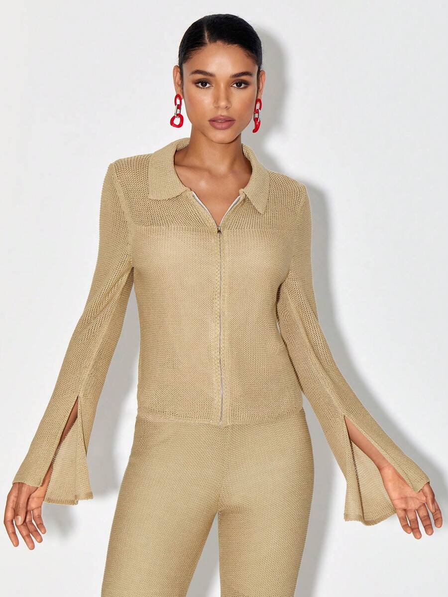 DESIGNED BY TONY Cárdigan de manga con abertura con cremallera - Caqui - Ver 1