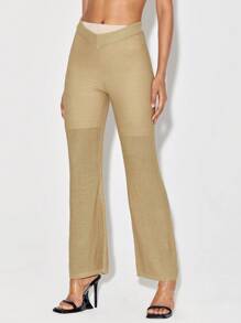 DESIGNED BY TONY Pantaloni a zampa rigidi lavorati a maglia con pantaloncini da motociclista, adatti per vacanze, feste, Ibiza - Cammello - Visualizzare 4