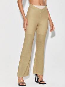 DESIGNED BY TONY Pantaloni a zampa rigidi lavorati a maglia con pantaloncini da motociclista, adatti per vacanze, feste, Ibiza - Cammello - Visualizzare 5