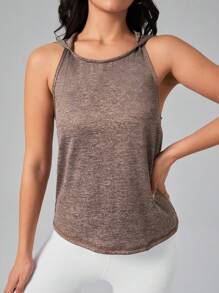 SHEIN Running Cut Out Hooded Sports Tank Top - Brown - View 5
