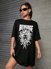 VERTIGO222 Đầm Con số Lá thư Giải trí - màu đen - Xem 4