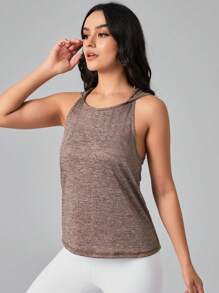 SHEIN Running Cut Out Hooded Sports Tank Top - Brown - View 6