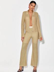 DESIGNED BY TONY Cárdigan de manga con abertura con cremallera - Caqui - Ver 3