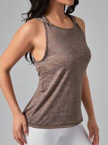 SHEIN Running Cut Out Hooded Sports Tank Top - Brown - View 7